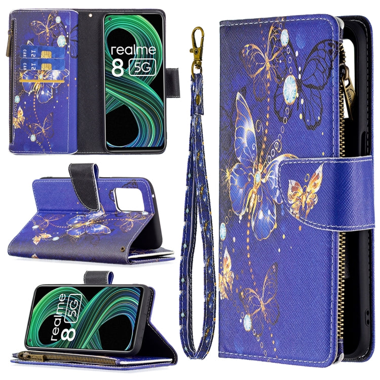 For OPPO Realme 8 5G/V13 5G Colored Drawing Pattern Zipper Horizontal Flip Leather Case with Holder & Card Slots & Wallet(Purple Butterfly) - Realme Cases by buy2fix | Online Shopping UK | buy2fix