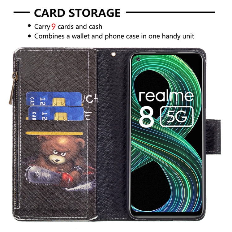 For OPPO Realme 8 5G/V13 5G Colored Drawing Pattern Zipper Horizontal Flip Leather Case with Holder & Card Slots & Wallet(Bear) - Realme Cases by buy2fix | Online Shopping UK | buy2fix