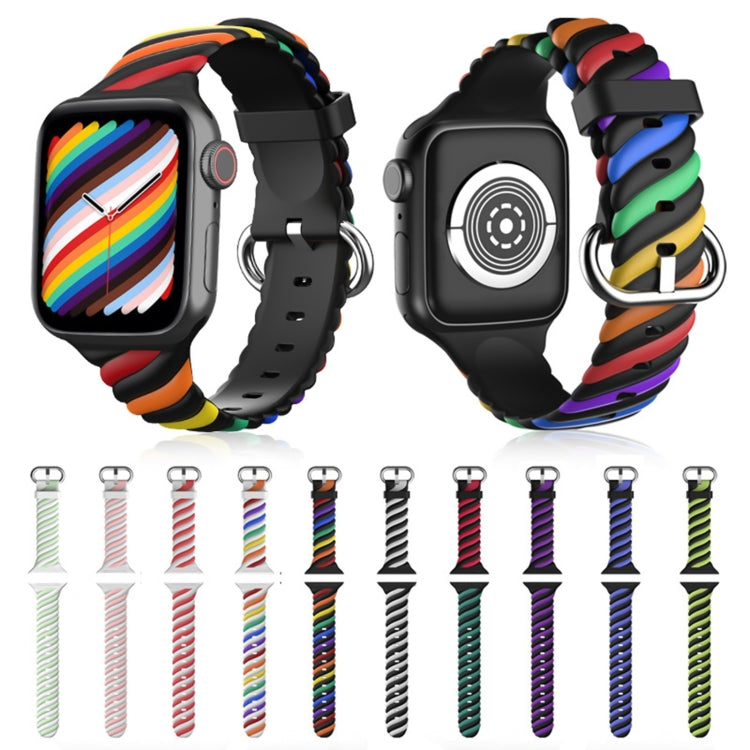 Two-color Twist Silicone Watch Band For Apple Watch Series 9&8&7 41mm / SE 3&SE 2&6&SE&5&4 40mm / 3&2&1 38mm(Rainbow White) - Watch Bands by buy2fix | Online Shopping UK | buy2fix