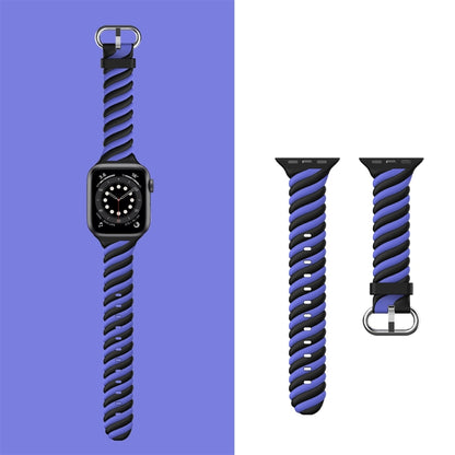 Two-color Twist Silicone Watch Band For Apple Watch Ultra 49mm&Watch Ultra 2 49mm / Series 9&8&7 45mm / SE 3&SE 2&6&SE&5&4 44mm / 3&2&1 42mm(Blue Black) - Watch Bands by buy2fix | Online Shopping UK | buy2fix