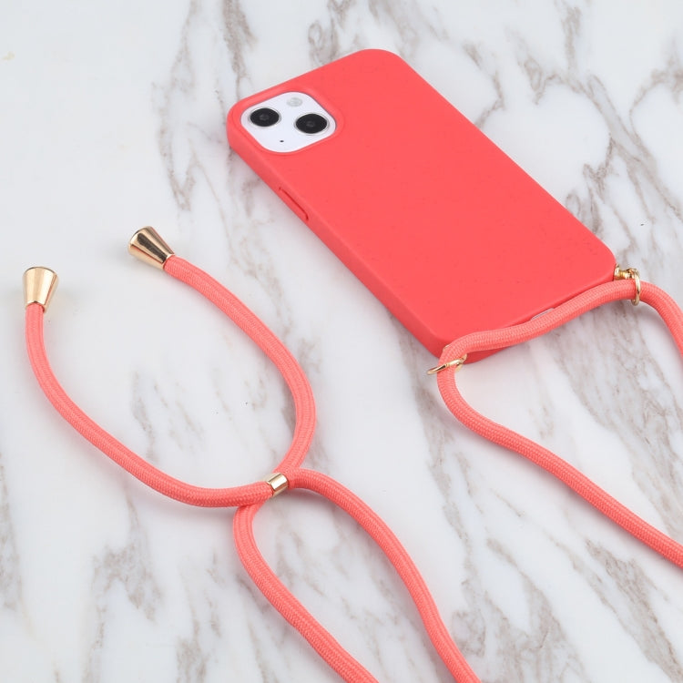 For iPhone 13 mini Wheat Straw Material + TPU Shockproof Case with Neck Lanyard (Red) - iPhone 13 mini Cases by buy2fix | Online Shopping UK | buy2fix