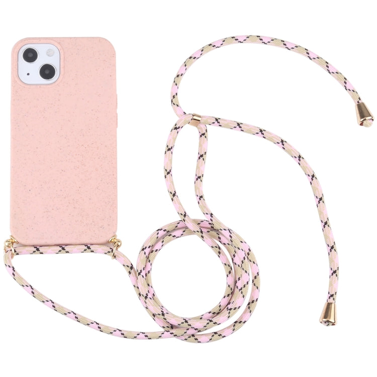 For iPhone 13 Wheat Straw Material + TPU Shockproof Case with Neck Lanyard(Pink) - iPhone 13 Cases by buy2fix | Online Shopping UK | buy2fix