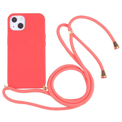 For iPhone 13 Wheat Straw Material + TPU Shockproof Case with Neck Lanyard(Red) - iPhone 13 Cases by buy2fix | Online Shopping UK | buy2fix