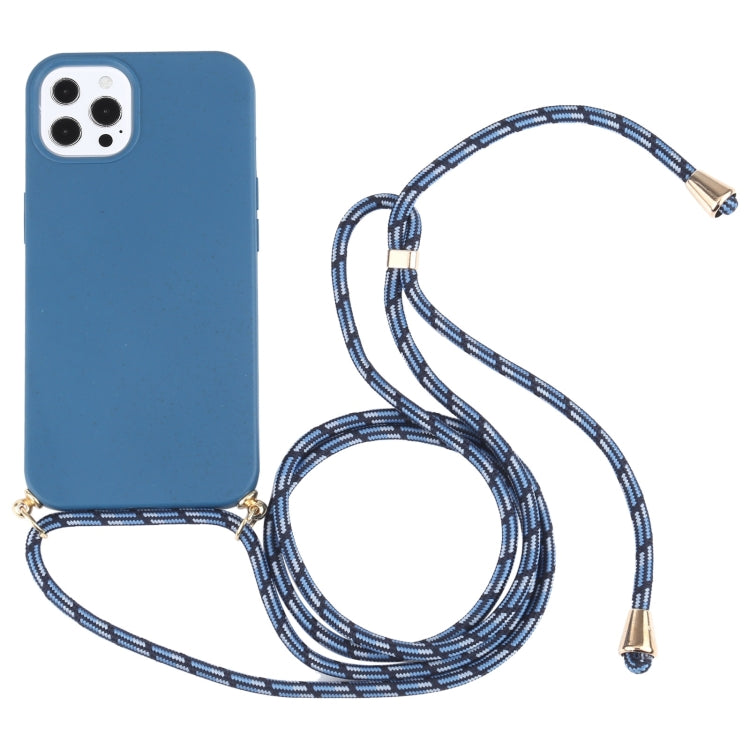 For iPhone 13 Pro Max Wheat Straw Material + TPU Shockproof Case with Neck Lanyard (Blue) - iPhone 13 Pro Max Cases by buy2fix | Online Shopping UK | buy2fix