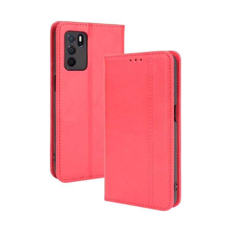 For OPPO A16 Magnetic Buckle Retro Crazy Horse Texture Leather Phone Case(Red) - OPPO Cases by buy2fix | Online Shopping UK | buy2fix