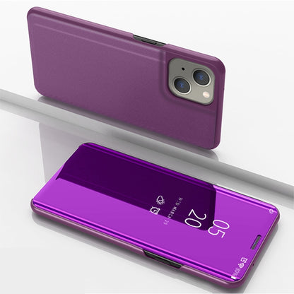 For iPhone 13 mini Plated Mirror Horizontal Flip Leather Case with Holder (Purple) - iPhone 13 mini Cases by buy2fix | Online Shopping UK | buy2fix