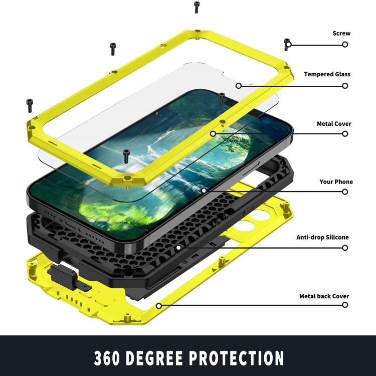 For iPhone 13 R-JUST Sliding Camera Shockproof Life Waterproof Dust-proof Metal + Silicone Protective Case with Holder(Yellow) - iPhone 13 Cases by R-JUST | Online Shopping UK | buy2fix