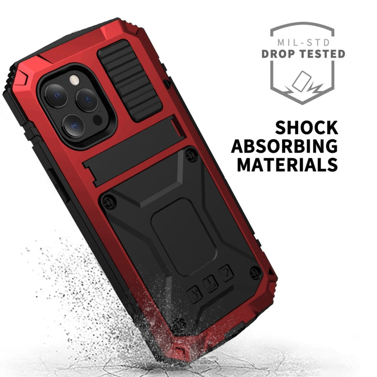 For iPhone 13 Pro R-JUST Shockproof Waterproof Dust-proof Metal + Silicone Protective Case with Holder (Red) - iPhone 13 Pro Cases by R-JUST | Online Shopping UK | buy2fix