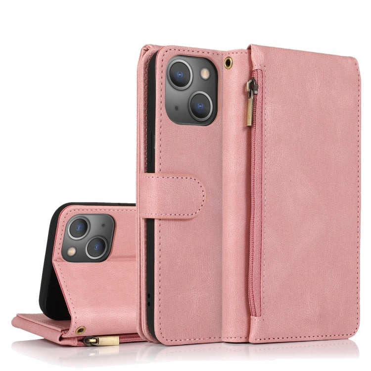 For iPhone 13 Pro Max Skin-feel Crazy Horse Texture Zipper Wallet Bag Horizontal Flip Leather Case with Holder & Card Slots & Wallet & Lanyard (Rose Gold) - iPhone 13 Pro Max Cases by buy2fix | Online Shopping UK | buy2fix