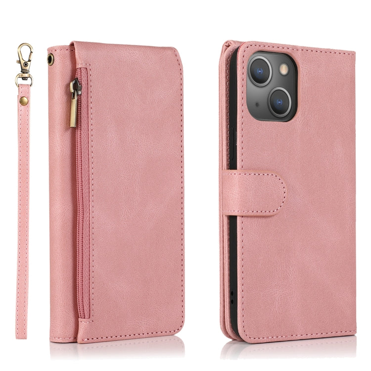 For iPhone 13 Pro Max Skin-feel Crazy Horse Texture Zipper Wallet Bag Horizontal Flip Leather Case with Holder & Card Slots & Wallet & Lanyard (Rose Gold) - iPhone 13 Pro Max Cases by buy2fix | Online Shopping UK | buy2fix