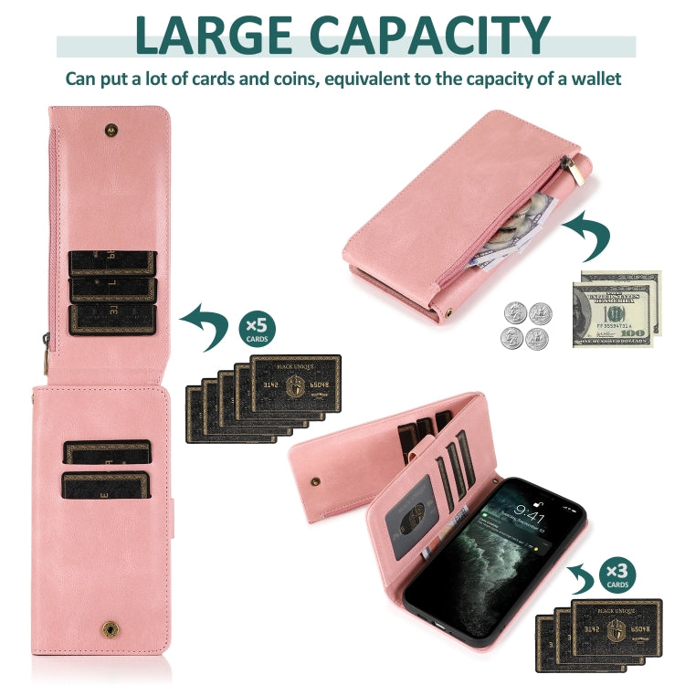 For iPhone 13 Pro Max Skin-feel Crazy Horse Texture Zipper Wallet Bag Horizontal Flip Leather Case with Holder & Card Slots & Wallet & Lanyard (Rose Gold) - iPhone 13 Pro Max Cases by buy2fix | Online Shopping UK | buy2fix