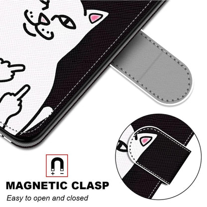 For iPhone 13 Pro Max Coloured Drawing Cross Texture Horizontal Flip PU Leather Case with Holder & Card Slots & Wallet & Lanyard (Middle Finger White Cat) - iPhone 13 Pro Max Cases by buy2fix | Online Shopping UK | buy2fix