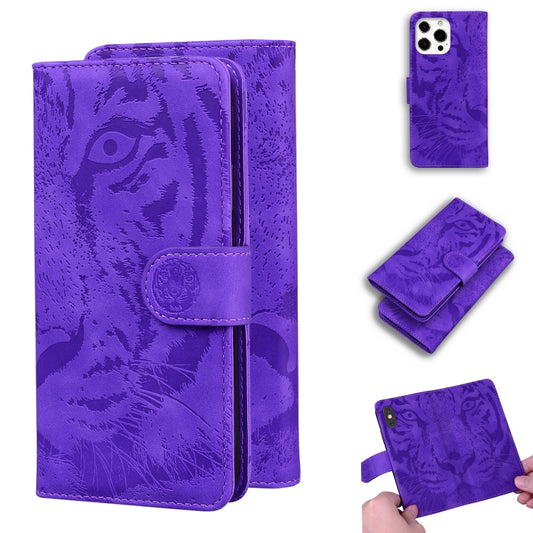 For iPhone 13 Pro Max Tiger Embossing Pattern Horizontal Flip Leather Case with Holder & Card Slots & Wallet (Purple) - iPhone 13 Pro Max Cases by buy2fix | Online Shopping UK | buy2fix