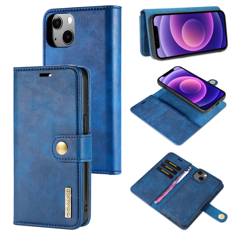 For iPhone 13 mini DG.MING Crazy Horse Texture Flip Detachable Magnetic Leather Case with Holder & Card Slots & Wallet (Blue) - iPhone 13 mini Cases by DG.MING | Online Shopping UK | buy2fix