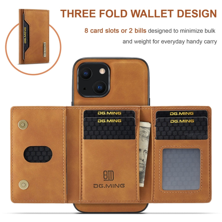 For iPhone 13 DG.MING M2 Series 3-Fold Card Bag Shockproof Case with Wallet & Holder Function(Brown) - iPhone 13 Cases by DG.MING | Online Shopping UK | buy2fix