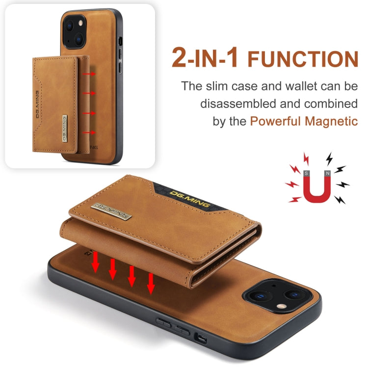 For iPhone 13 DG.MING M2 Series 3-Fold Card Bag Shockproof Case with Wallet & Holder Function(Brown) - iPhone 13 Cases by DG.MING | Online Shopping UK | buy2fix