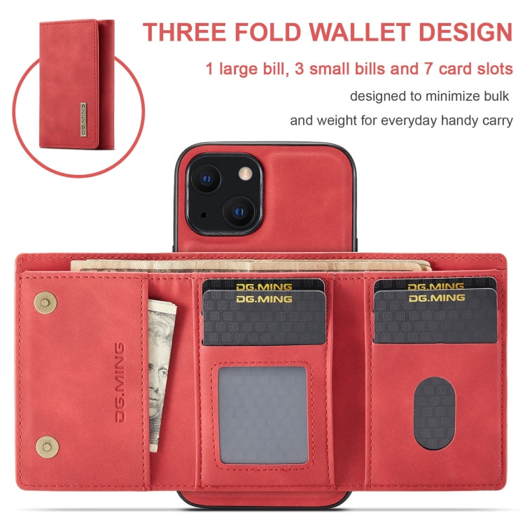 For iPhone 13 DG.MING M1 Series 3-Fold Multi Card Wallet Shockproof Case with Holder Function (Red) - iPhone 13 Cases by DG.MING | Online Shopping UK | buy2fix