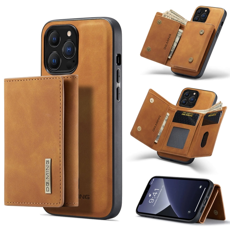 For iPhone 13 Pro Max DG.MING M1 Series 3-Fold Multi Card Wallet Shockproof Case with Holder Function (Brown) - iPhone 13 Pro Max Cases by DG.MING | Online Shopping UK | buy2fix