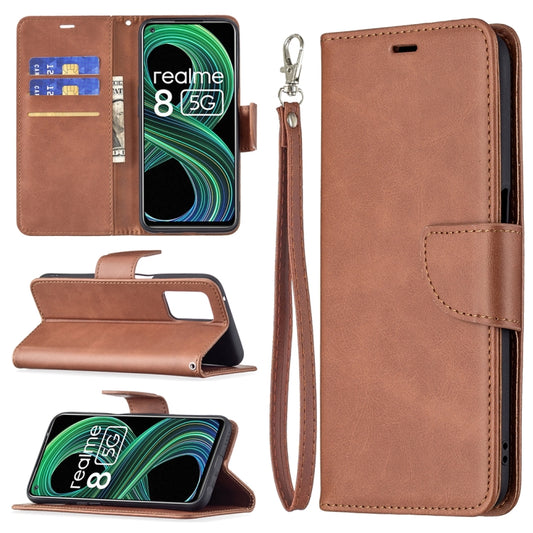 For OPPO Realme 8 5G/Realme V13 5G Retro Lambskin Texture Pure Color Horizontal Flip PU Leather Case with Holder & Card Slots & Wallet & Lanyard(Brown) - Realme Cases by buy2fix | Online Shopping UK | buy2fix