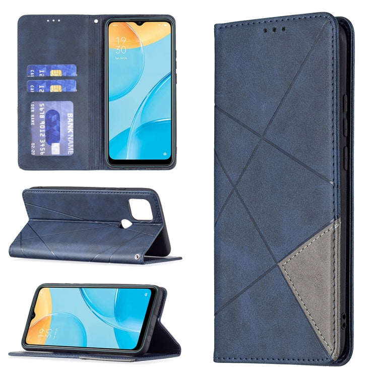 For OPPO A15 Rhombus Texture Horizontal Flip Magnetic Leather Case with Holder & Card Slots(Blue) - OPPO Cases by buy2fix | Online Shopping UK | buy2fix