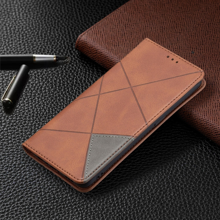 For OPPO A94 4G / Reno 5F / F19 Pro Rhombus Texture Horizontal Flip Magnetic Leather Case with Holder & Card Slots(Brown) - OPPO Cases by buy2fix | Online Shopping UK | buy2fix