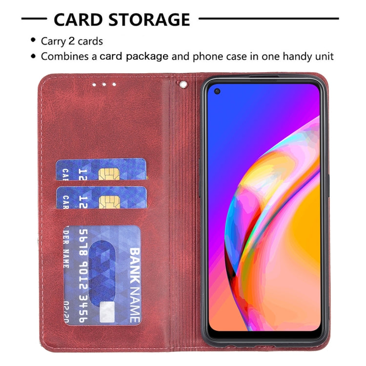 For OPPO A94 5G / F19 Pro Plus / Reno5 Z 5G Rhombus Texture Horizontal Flip Magnetic Leather Case with Holder & Card Slots(Red) - OPPO Cases by buy2fix | Online Shopping UK | buy2fix