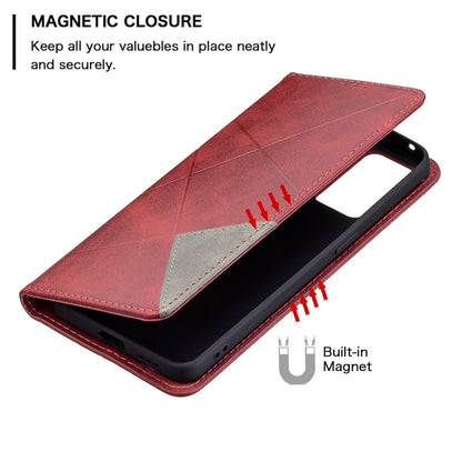 For OPPO Reno6 Rhombus Texture Horizontal Flip Magnetic Leather Case with Holder & Card Slots(Red) - OPPO Cases by buy2fix | Online Shopping UK | buy2fix