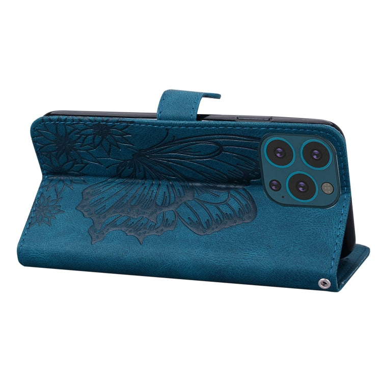 For iPhone 13 Pro Retro Skin Feel Butterflies Embossing Horizontal Flip Leather Case with Holder & Card Slots & Wallet (Blue) - iPhone 13 Pro Cases by buy2fix | Online Shopping UK | buy2fix