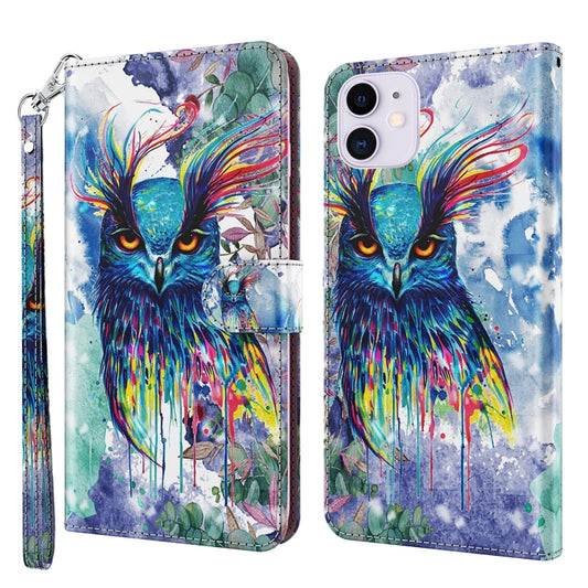 For iPhone 13 mini 3D Painting Pattern Horizontal Flip TPU + PU Leather Case with Holder & Card Slots & Wallet (Watercolor Owl) - iPhone 13 mini Cases by buy2fix | Online Shopping UK | buy2fix