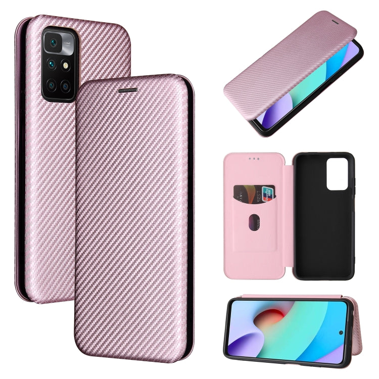 Carbon Fiber Texture Horizontal Flip TPU + PC + PU Leather Case with Card Slot For Xiaomi Redmi 10(Pink) - Xiaomi Cases by buy2fix | Online Shopping UK | buy2fix