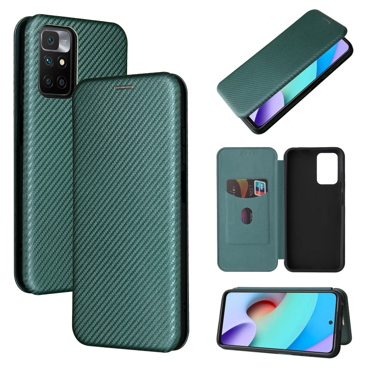 Carbon Fiber Texture Horizontal Flip TPU + PC + PU Leather Case with Card Slot For Xiaomi Redmi 10(Green) - Xiaomi Cases by buy2fix | Online Shopping UK | buy2fix