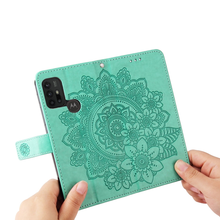 7-petal Flowers Embossing Pattern Horizontal Flip PU Leather Case with Holder & Card Slots & Wallet & Photo Frame For Motorola Moto G30 / G10 / G10 Power / G20(Green) - Motorola Cases by buy2fix | Online Shopping UK | buy2fix