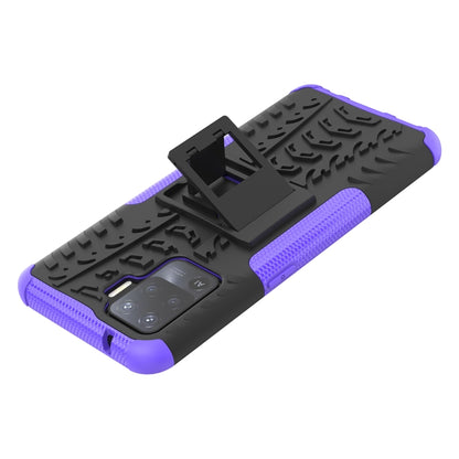 For OPPO A94 4G Tire Texture Shockproof TPU+PC Protective Case with Holder(Purple) - OPPO Cases by buy2fix | Online Shopping UK | buy2fix