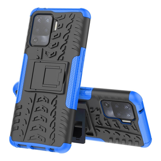 For OPPO A94 4G Tire Texture Shockproof TPU+PC Protective Case with Holder(Blue) - OPPO Cases by buy2fix | Online Shopping UK | buy2fix