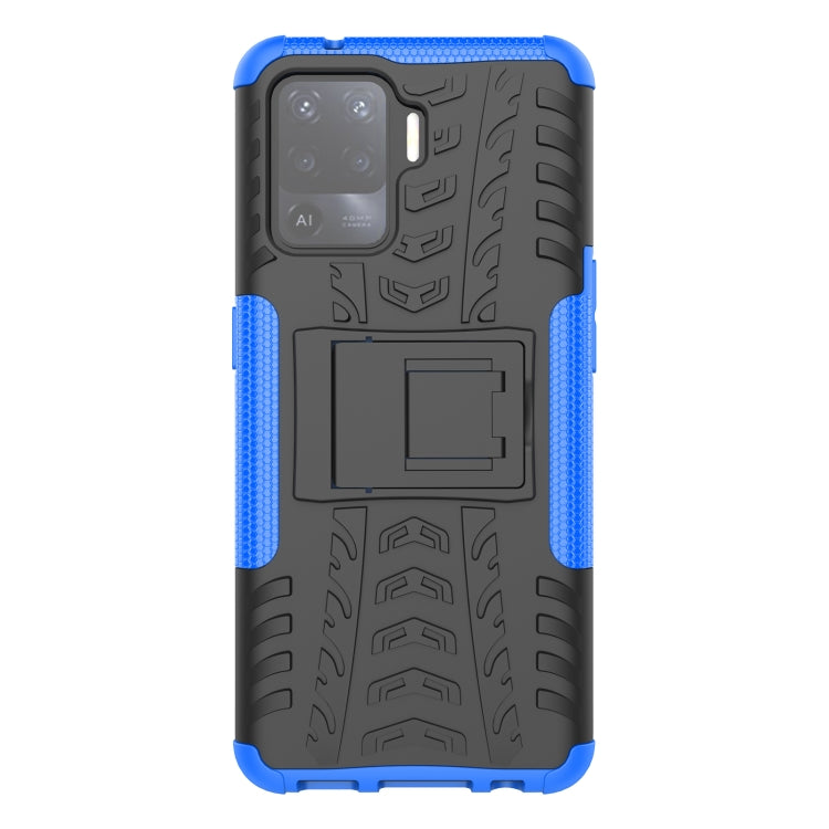 For OPPO A94 4G Tire Texture Shockproof TPU+PC Protective Case with Holder(Blue) - OPPO Cases by buy2fix | Online Shopping UK | buy2fix