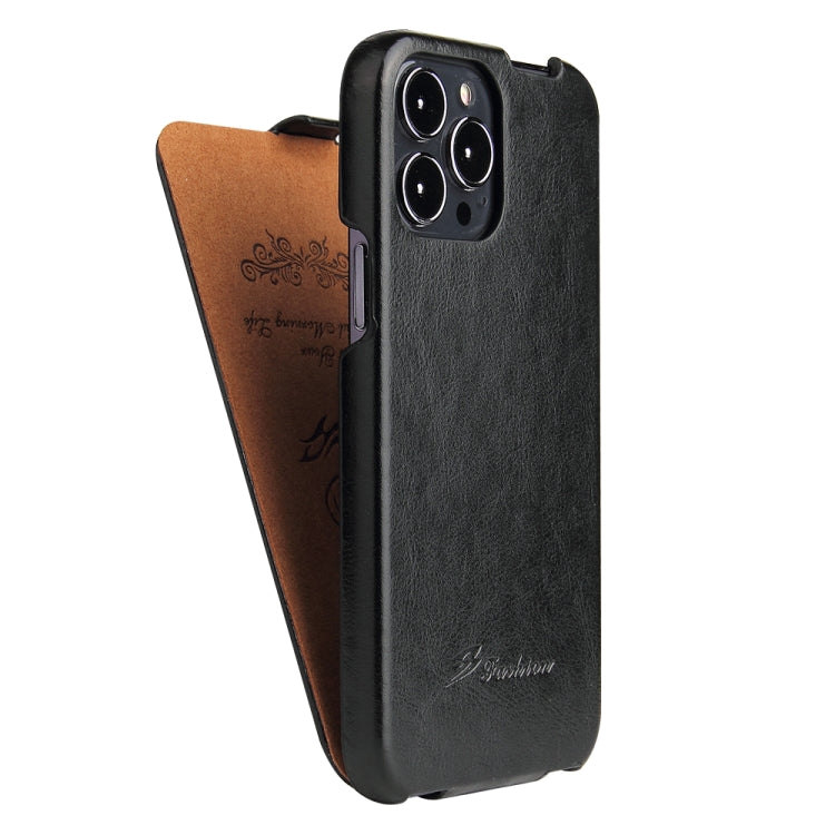 For iPhone 13 mini Fierre Shann Retro Oil Wax Texture Vertical Flip PU Leather Case (Black) - iPhone 13 mini Cases by FIERRE SHANN | Online Shopping UK | buy2fix