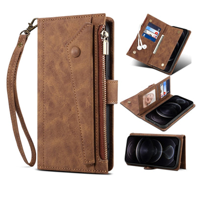 For iPhone 13 Pro Max Retro Frosted Horizontal Flip Leather Case with Holder & Card Slot & Wallet & Zipper Pocket & Lanyard (Brown) - iPhone 13 Pro Max Cases by buy2fix | Online Shopping UK | buy2fix