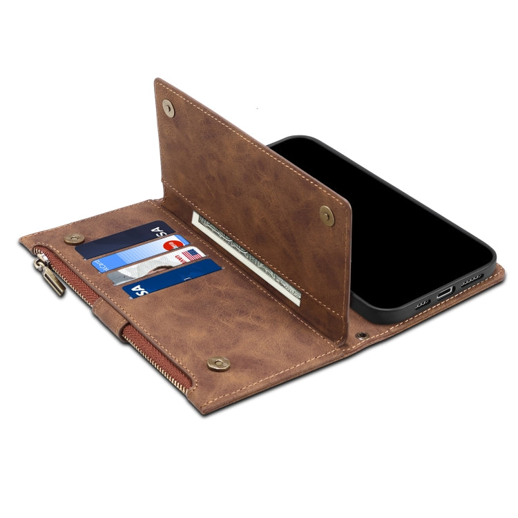 For iPhone XS Max Retro Frosted Horizontal Flip Leather Case with Holder & Card Slot & Wallet & Zipper Pocket & Lanyard(Brown) - More iPhone Cases by buy2fix | Online Shopping UK | buy2fix