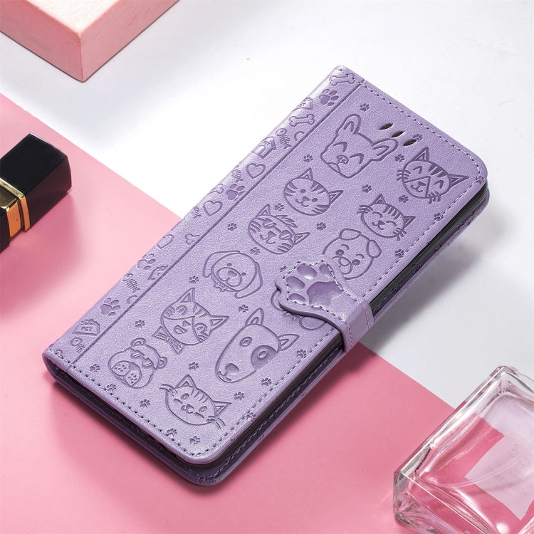 For Xiaomi Redmi 10 Lovely Cat and Dog Embossing Pattern Horizontal Flip Leather Case , with Holder & Card Slots & Wallet & Cartoon Clasp & Lanyard(Purple) - Xiaomi Cases by buy2fix | Online Shopping UK | buy2fix