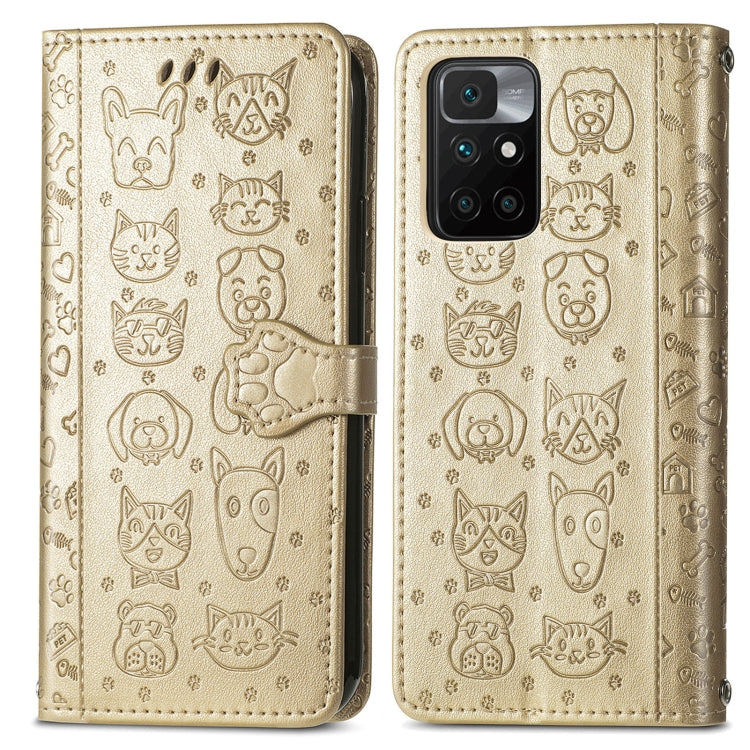 For Xiaomi Redmi 10 Lovely Cat and Dog Embossing Pattern Horizontal Flip Leather Case , with Holder & Card Slots & Wallet & Cartoon Clasp & Lanyard(Gold) - Xiaomi Cases by buy2fix | Online Shopping UK | buy2fix