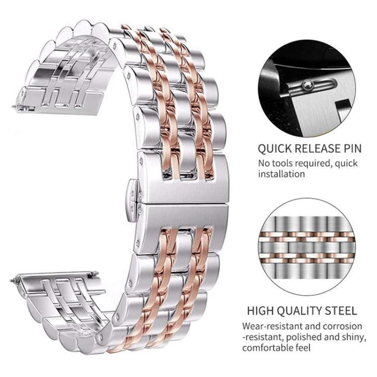 20mm Women Version Seven-beads Steel Watch Band(Black Rose Gold) - Watch Bands by buy2fix | Online Shopping UK | buy2fix