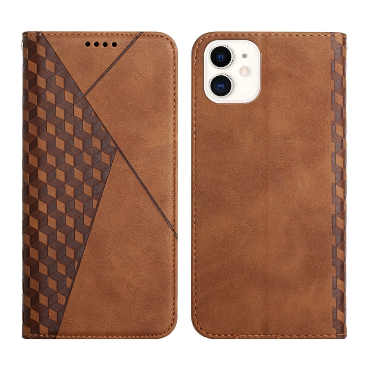 For iPhone 12 mini Diamond Pattern Splicing Skin Feel Magnetic Horizontal Flip Leather Case with Card Slots & Holder & Wallet (Brown) - iPhone 12 mini Cases by buy2fix | Online Shopping UK | buy2fix