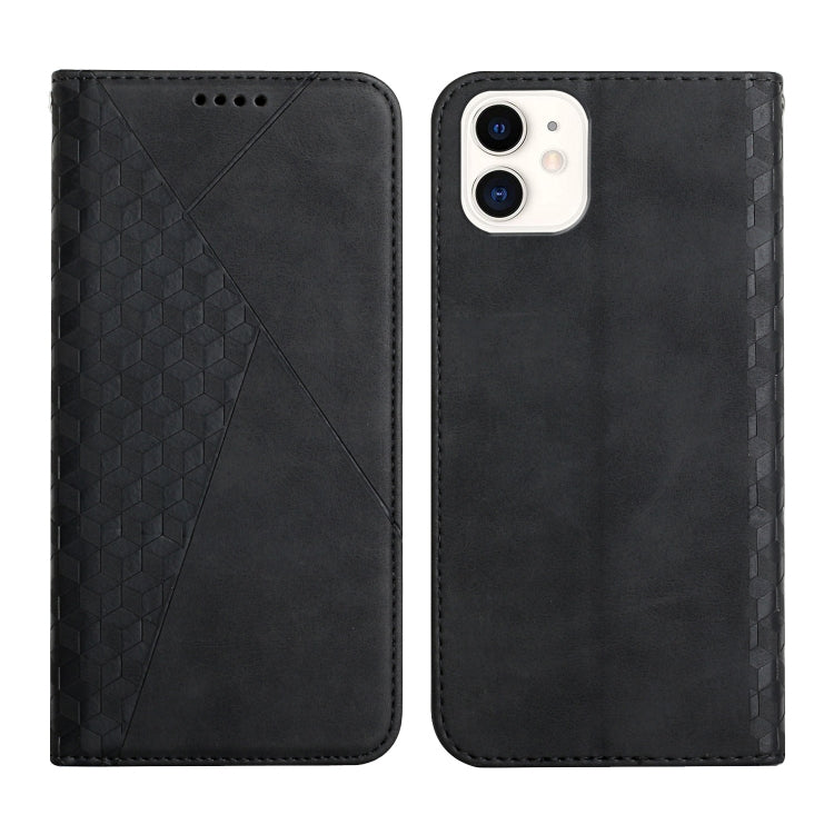 For iPhone 12 mini Diamond Pattern Splicing Skin Feel Magnetic Horizontal Flip Leather Case with Card Slots & Holder & Wallet (Black) - iPhone 12 mini Cases by buy2fix | Online Shopping UK | buy2fix