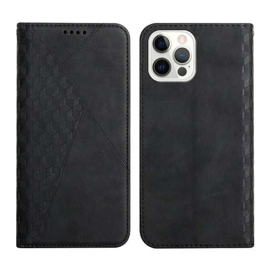 For iPhone 12 / 12 Pro Diamond Pattern Splicing Skin Feel Magnetic Horizontal Flip Leather Case with Card Slots & Holder & Wallet(Black) - iPhone 12 / 12 Pro Cases by buy2fix | Online Shopping UK | buy2fix