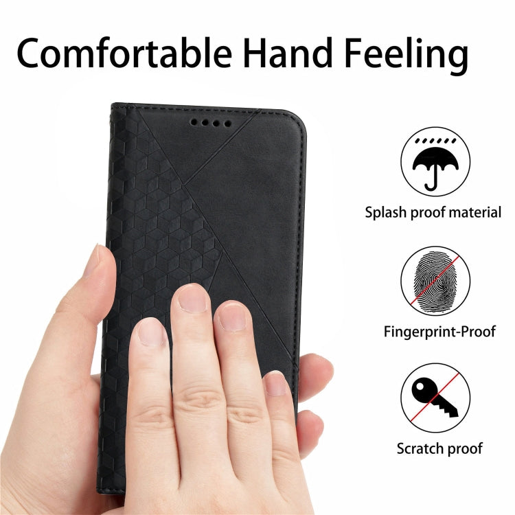 For iPhone 12 / 12 Pro Diamond Pattern Splicing Skin Feel Magnetic Horizontal Flip Leather Case with Card Slots & Holder & Wallet(Black) - iPhone 12 / 12 Pro Cases by buy2fix | Online Shopping UK | buy2fix