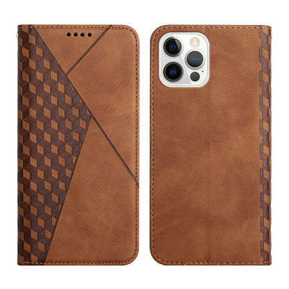 For iPhone 12 Pro Max Diamond Pattern Splicing Skin Feel Magnetic Horizontal Flip Leather Case with Card Slots & Holder & Wallet(Brown) - iPhone 12 Pro Max Cases by buy2fix | Online Shopping UK | buy2fix