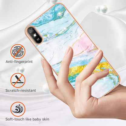 For Xiaomi Redmi 9A Electroplating Marble Pattern Dual-side IMD TPU Shockproof Case(Green 004) - Xiaomi Cases by buy2fix | Online Shopping UK | buy2fix