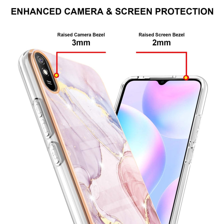 For Xiaomi Redmi 9A Electroplating Marble Pattern Dual-side IMD TPU Shockproof Case(Rose Gold 005) - Xiaomi Cases by buy2fix | Online Shopping UK | buy2fix