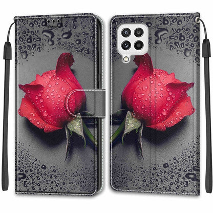 Voltage Coloured Drawing Magnetic Clasp Horizontal Flip PU Leather Case with Holder & Card Slots For Samsung Galaxy A22 4G(C14 Black Water Drop Rose) - Galaxy Phone Cases by buy2fix | Online Shopping UK | buy2fix