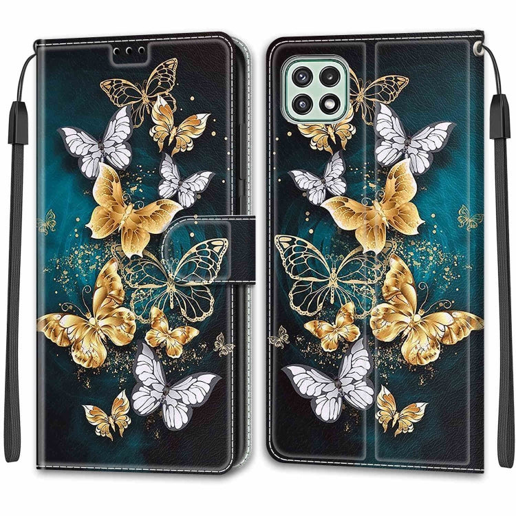 Voltage Coloured Drawing Magnetic Clasp Horizontal Flip PU Leather Case with Holder & Card Slots For Samsung Galaxy A22 5G(C20 Gold Silver Flying Butterflies) - Galaxy Phone Cases by buy2fix | Online Shopping UK | buy2fix